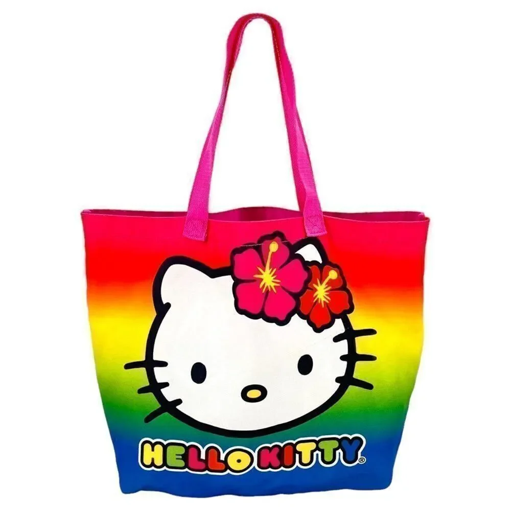 Hello Kitty Hawaiian Rainbow Lightweight Canvas Beach Tote Bag by Sanrio
